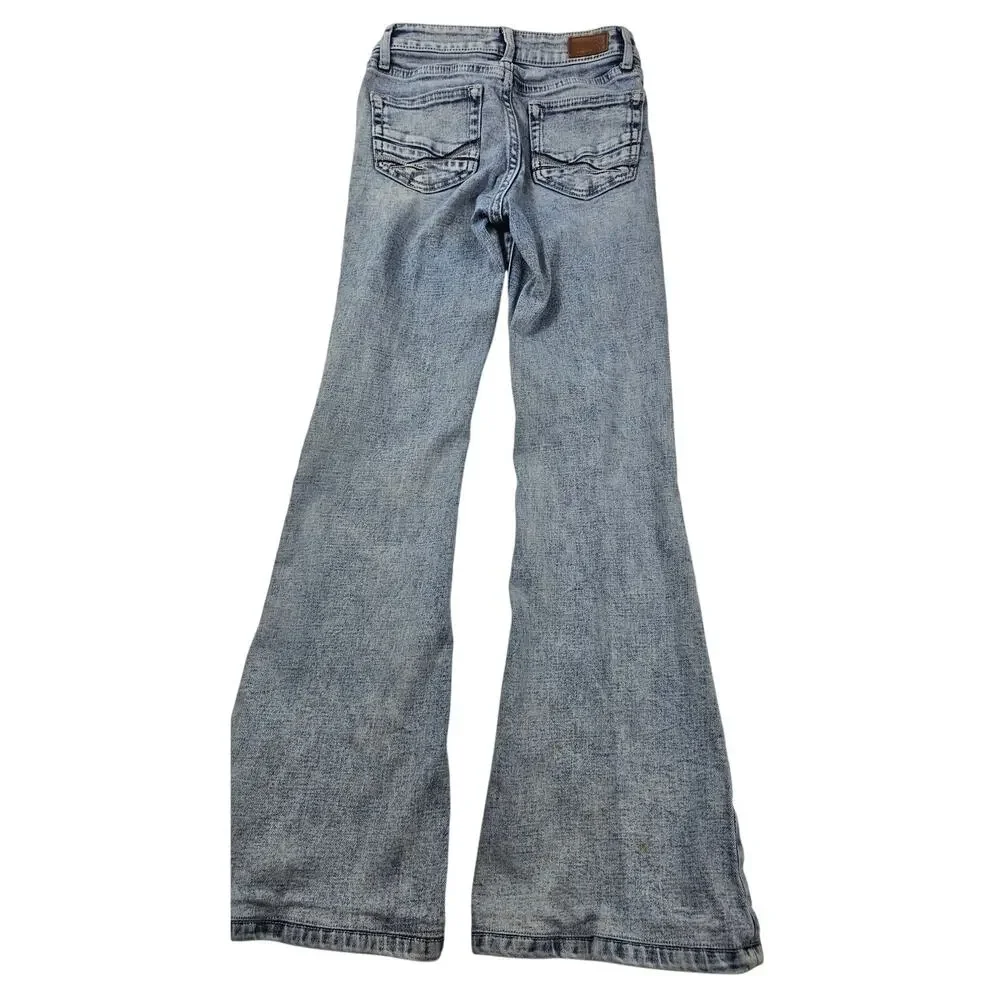 BKE girls flare light wash thick stitch blue jeans y2k comfort 10L 10 LONG #